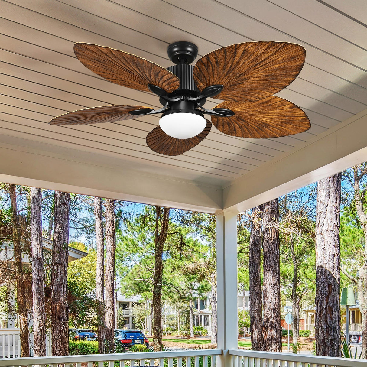 Moasis 52" Palm Leaf Ceiling Fan with Light Tropical Style with Remote