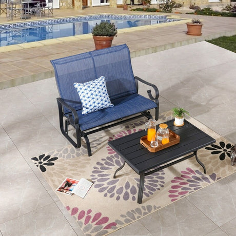 Patio Festival 2-Piece Outdoor Patio Glider Loveseat with Table Set