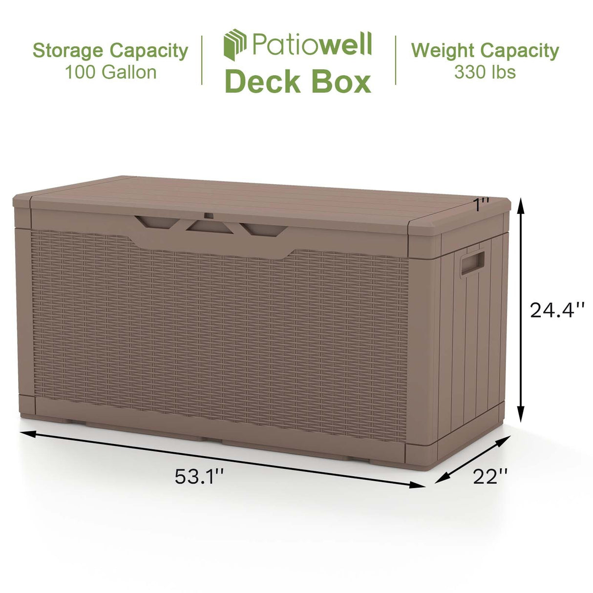 Patiowell 100 Gallon Waterproof Deck Box, Lockable Outdoor Storage Box with Air Rod for Garden, Backyard, Patio