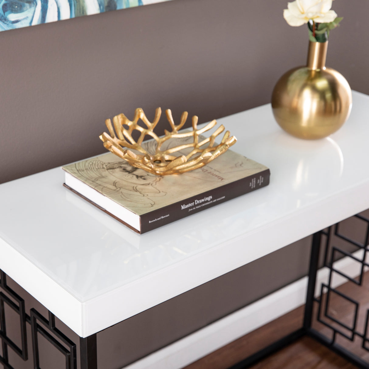 SEI Furniture Meramec Contemporary White Glass Console Table