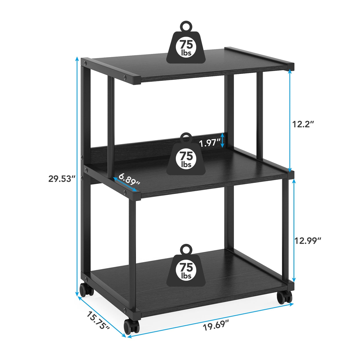 Printer Stand with Storage, Rolling Printer Table Machine Cart on Wheels, Mobile Printer Shelves for Office and Home