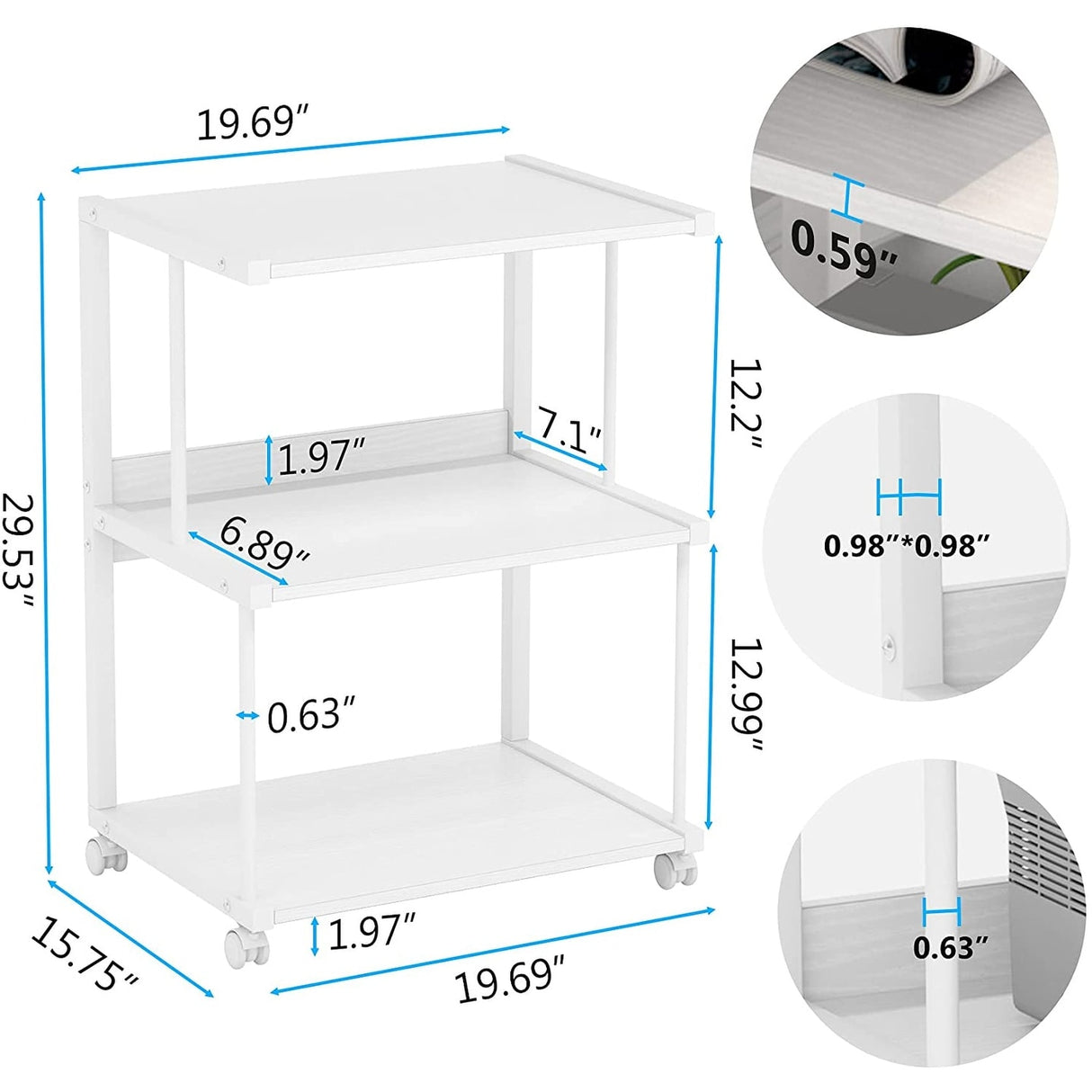 Printer Stand with Storage, Rolling Printer Table Machine Cart on Wheels, Mobile Printer Shelves for Office and Home