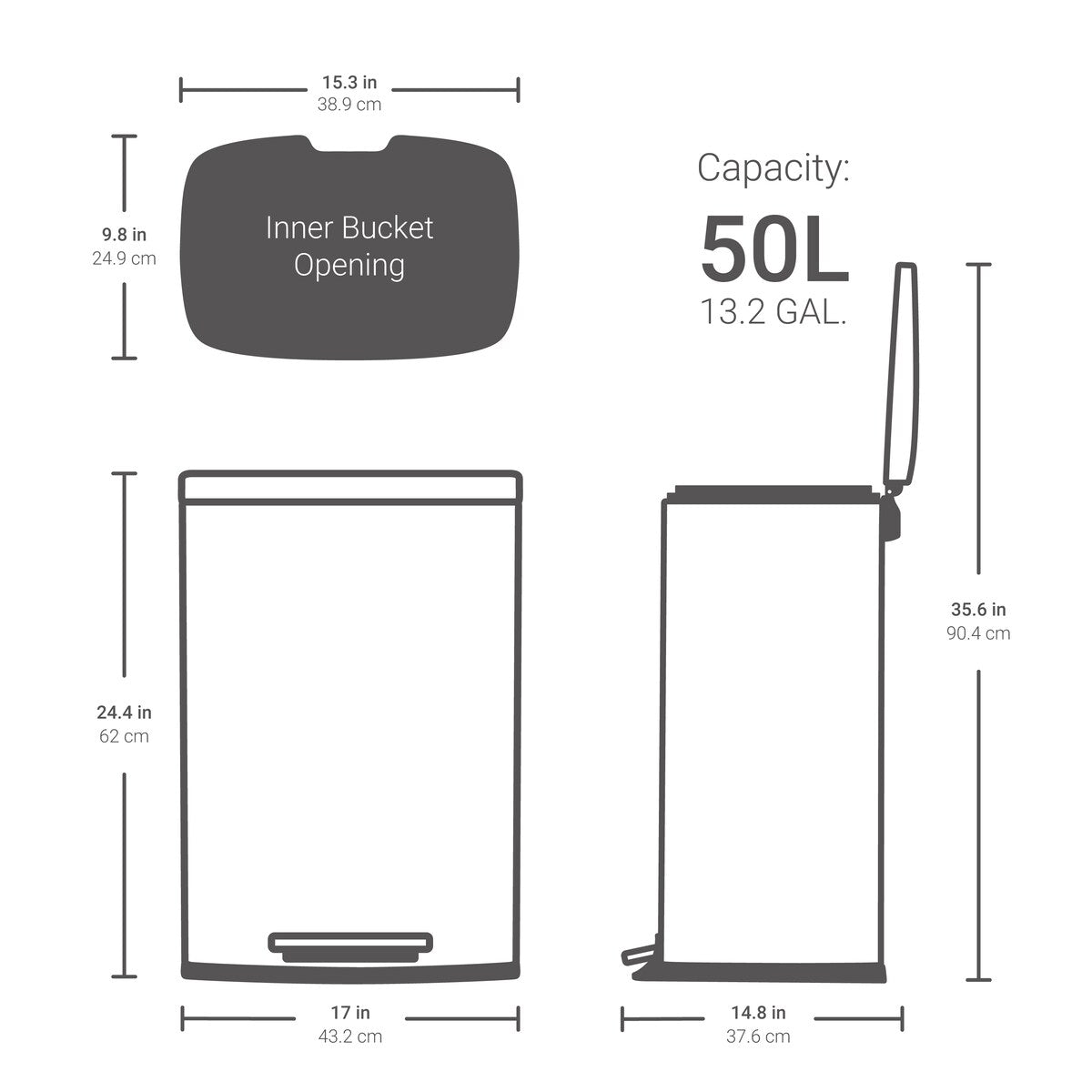 Qualiazero 50L / 13.2 Gallon Rectangular Step Can