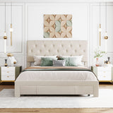 Queen Size Storage Bed Velvet Upholstered Platform Bed with a Big Drawer