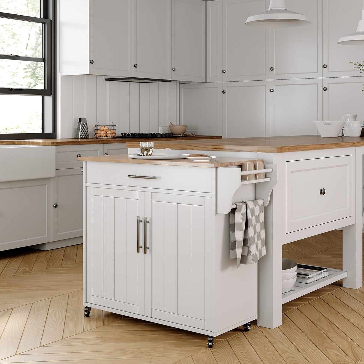 Rolling Kitchen Island with Storage Cabinet