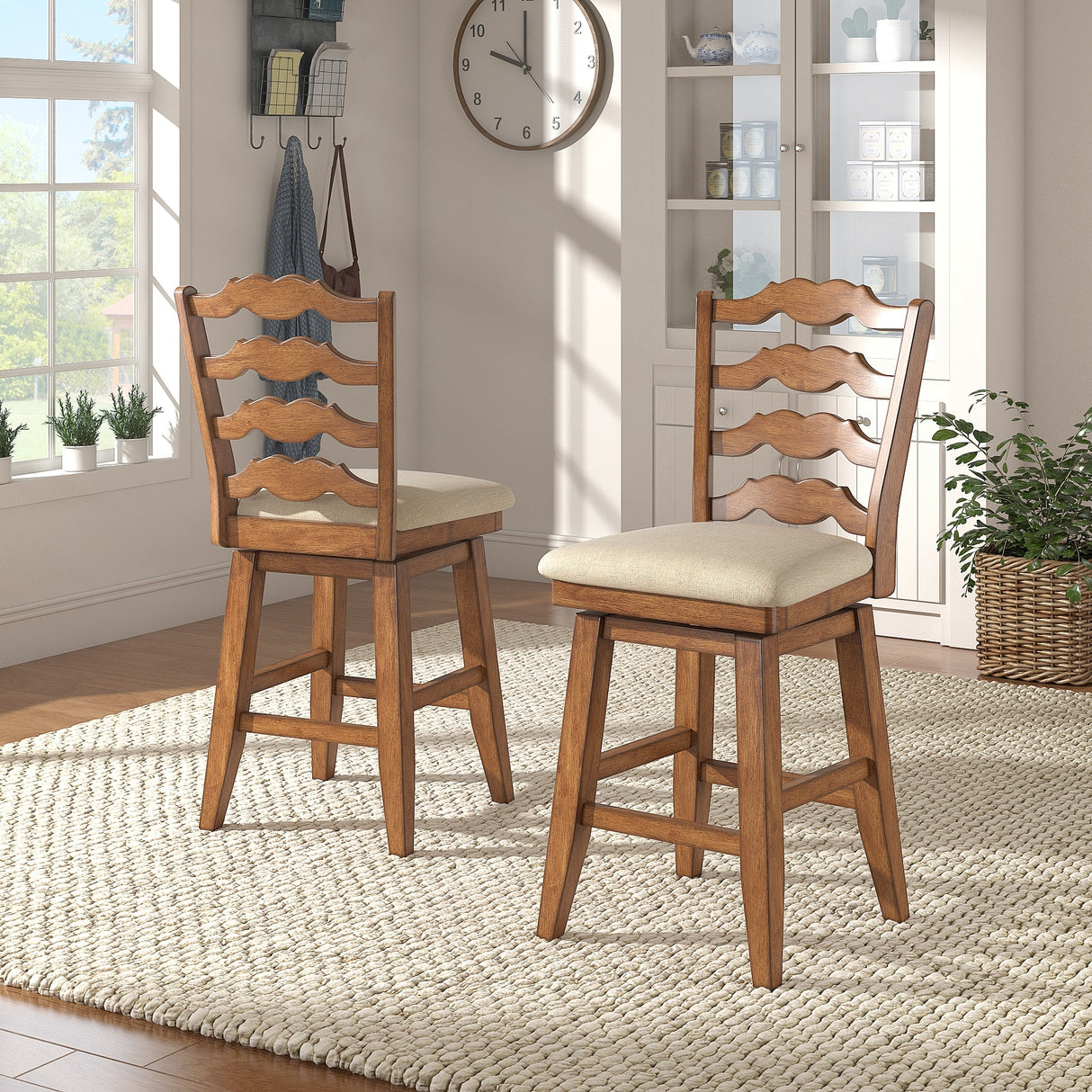 Ronda French Ladder Back Swivel Stool - Counter Height-24"