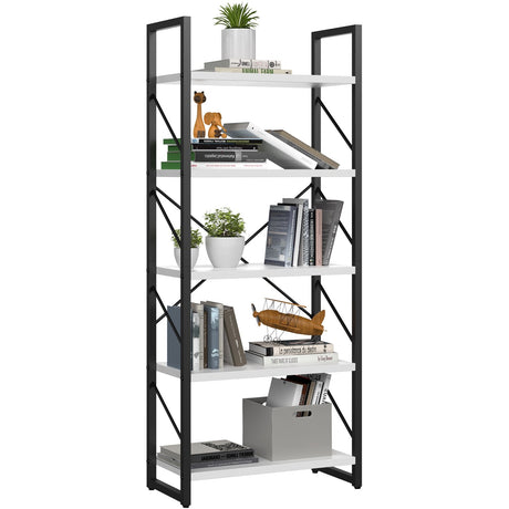 Roul Wood 5 Tiers Bookshelf Modern Bookcase Storage Rack Shelves