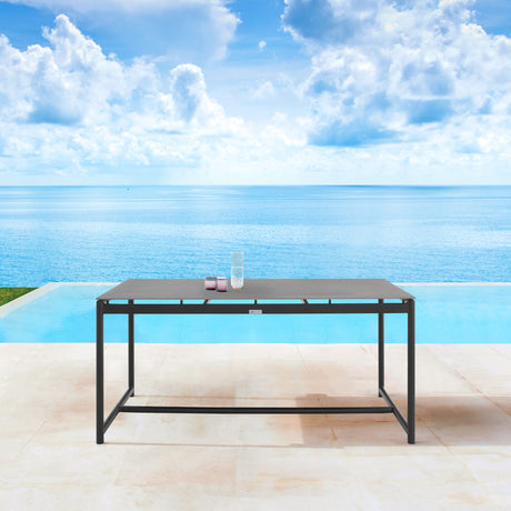 Royal Black or White Aluminum & Teak 63" Outdoor Dining Table with Stone Top