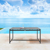 Royal Black or White Aluminum & Teak 63" Outdoor Dining Table with Stone Top