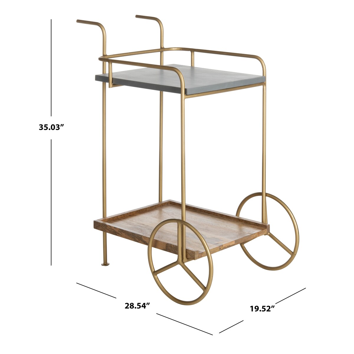 SAFAVIEH Adell 2-Tier Bar Cart - 25" x 16" x 31.5" - 25Wx16Dx32H