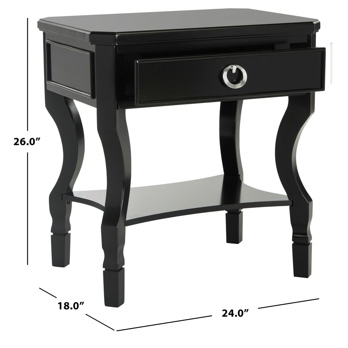 SAFAVIEH Adrianne One Drawer Black / Black Nightstand