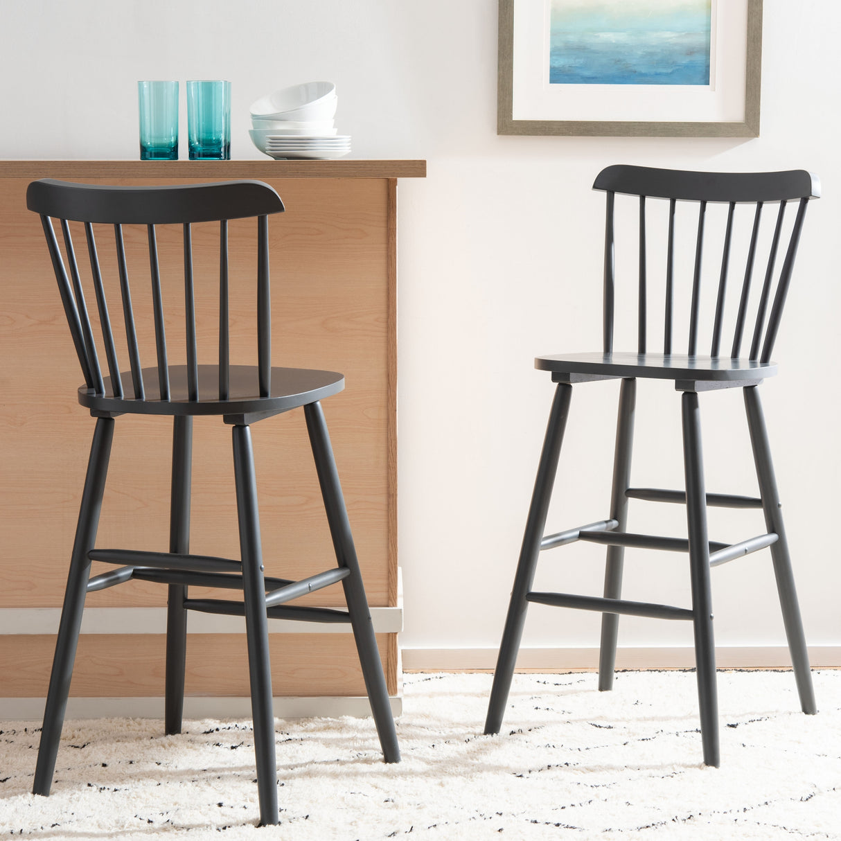 SAFAVIEH Aida 30-inch Spindle Farmhouse Bar Stool (Set of 2) - 19.9" x 19.8" x 38" - 20Wx20Dx43H