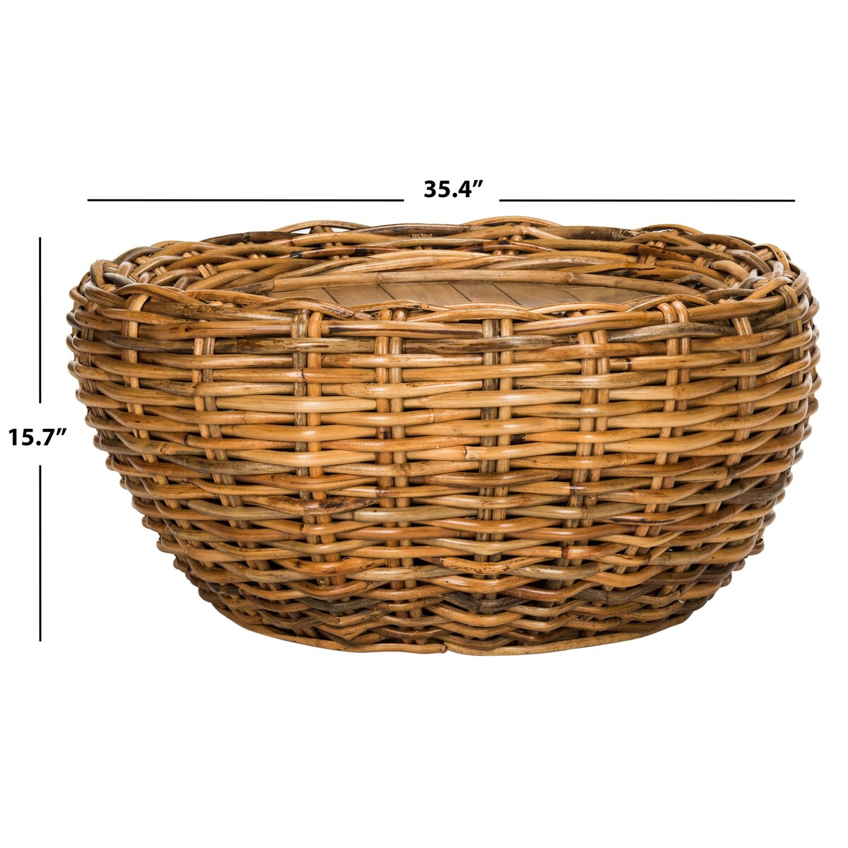 SAFAVIEH Alfia Wood Top Wicker Drum Coffee Table - 35.4" x 35.4" x 15.7" - 35Wx35Dx16H