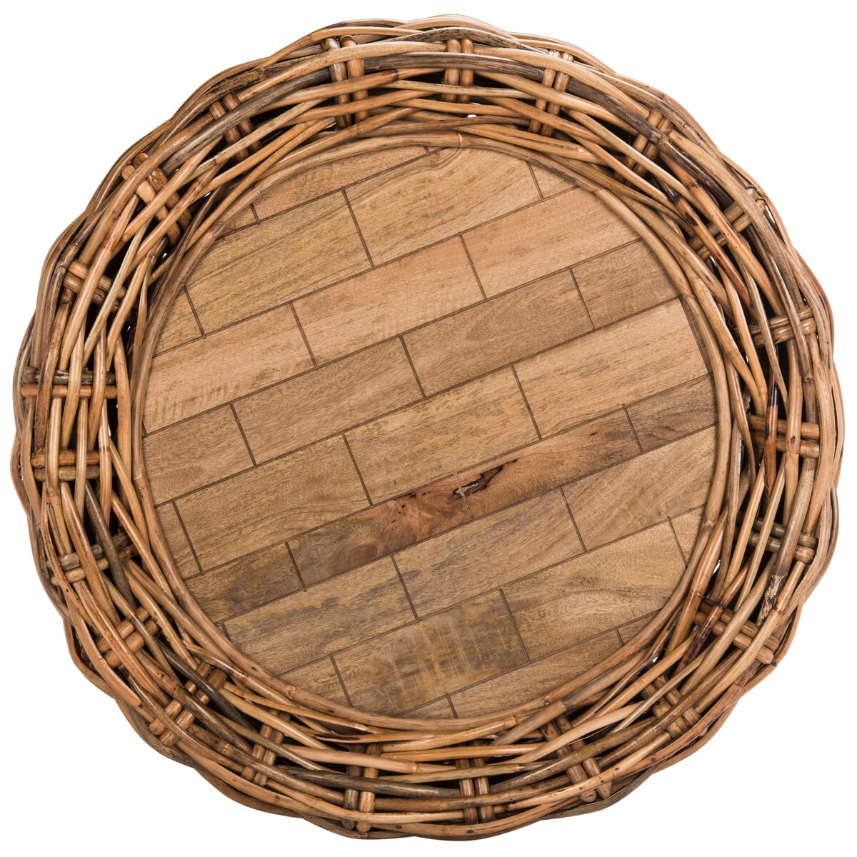 SAFAVIEH Alfia Wood Top Wicker Drum Coffee Table - 35.4" x 35.4" x 15.7" - 35Wx35Dx16H