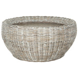 SAFAVIEH Alfia Wood Top Wicker Drum Coffee Table - 35.4" x 35.4" x 15.7" - 35Wx35Dx16H