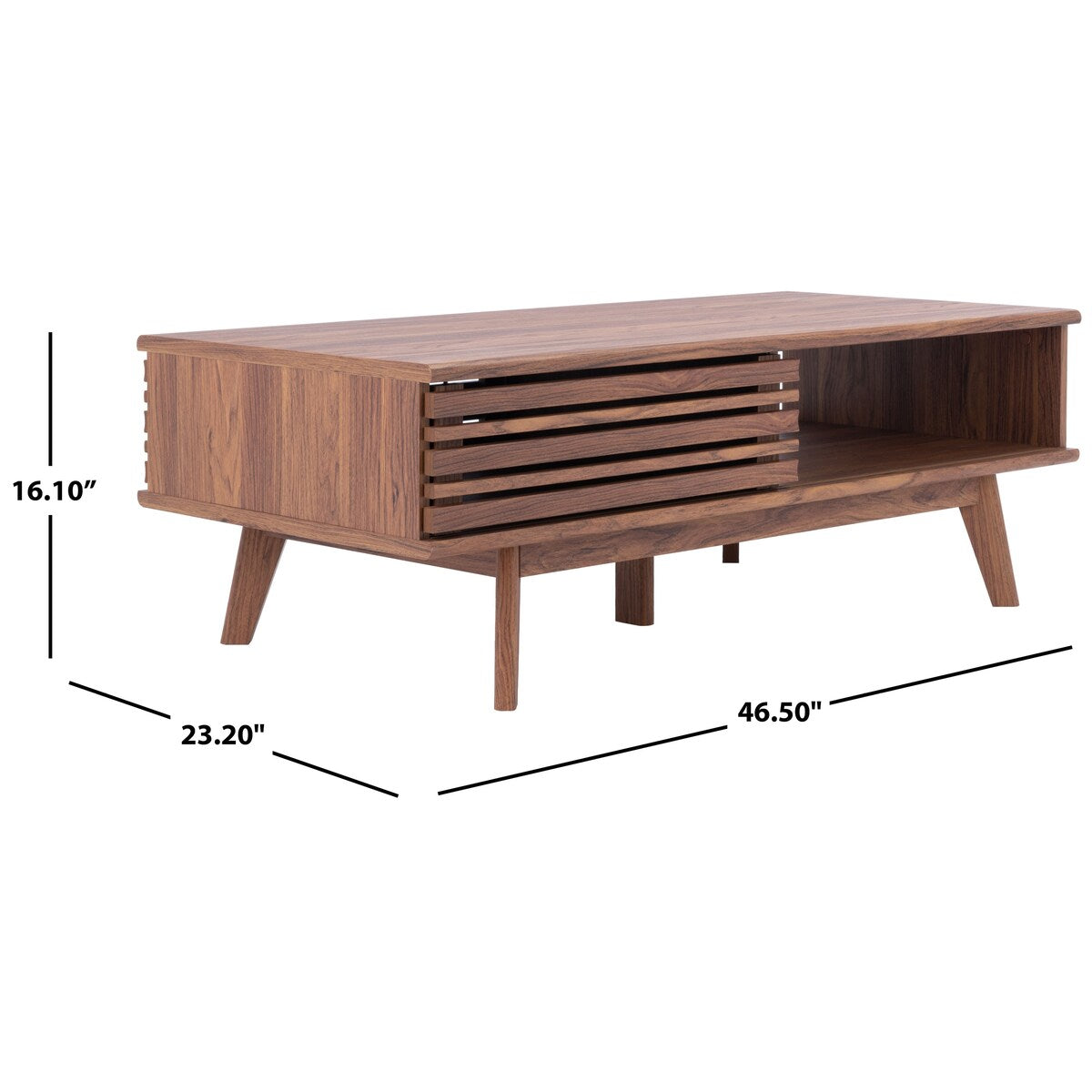 SAFAVIEH Ameetha Mid-Century 1-Shelf Walnut Coffee Table - 46" W x 23" D x 16" H - 46Wx23Dx16H