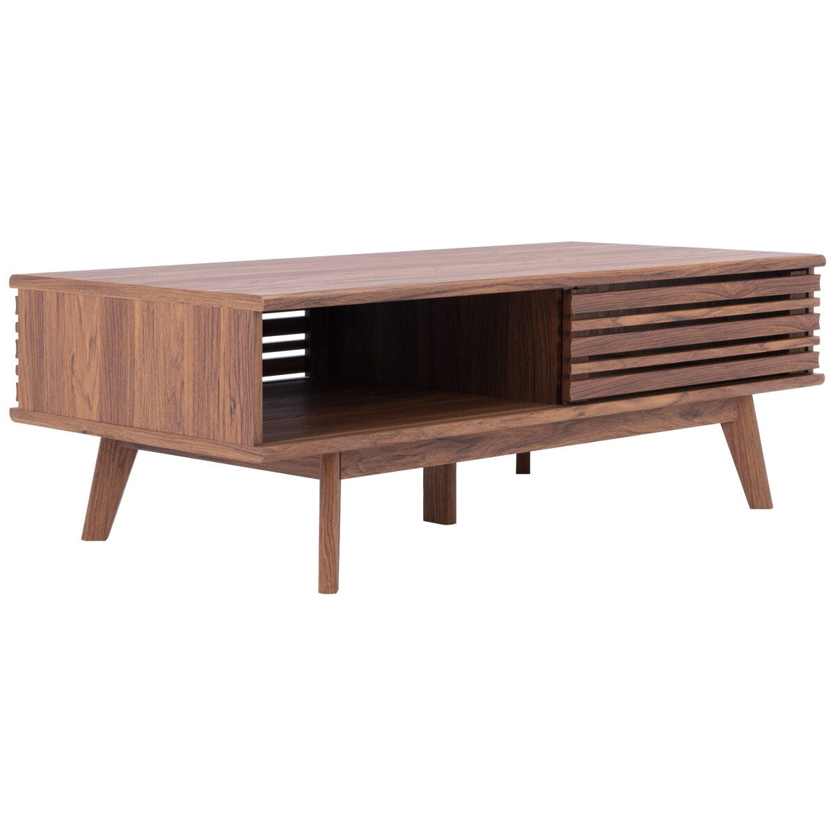 SAFAVIEH Ameetha Mid-Century 1-Shelf Walnut Coffee Table - 46" W x 23" D x 16" H - 46Wx23Dx16H