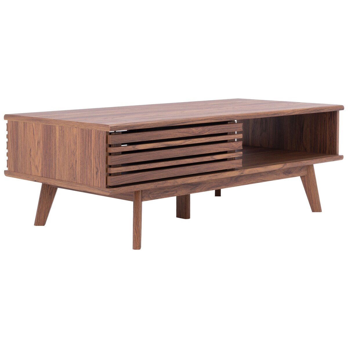 SAFAVIEH Ameetha Mid-Century 1-Shelf Walnut Coffee Table - 46" W x 23" D x 16" H - 46Wx23Dx16H