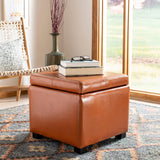 SAFAVIEH Angelica Brown Leather Storage Ottoman