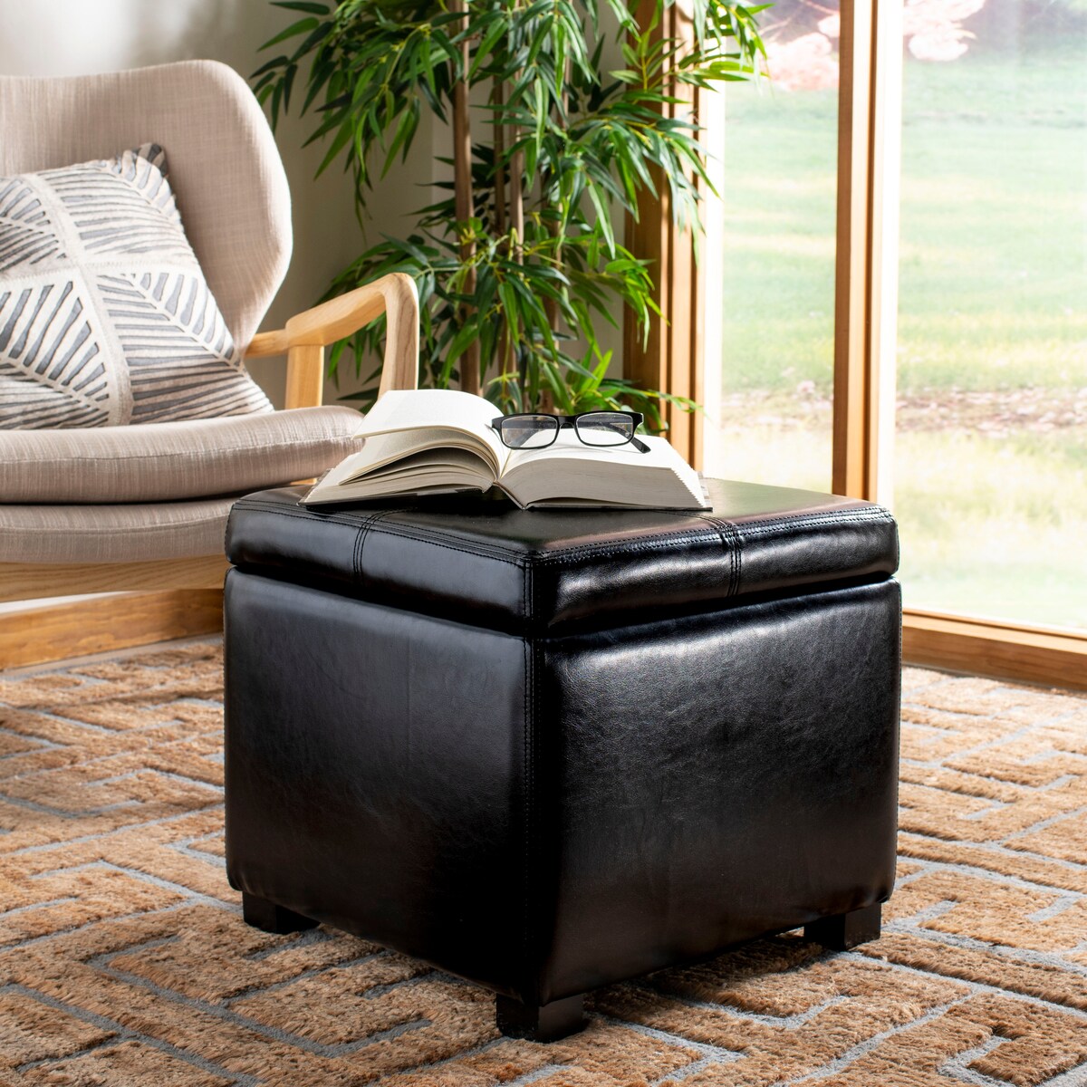 SAFAVIEH Angelica Brown Leather Storage Ottoman