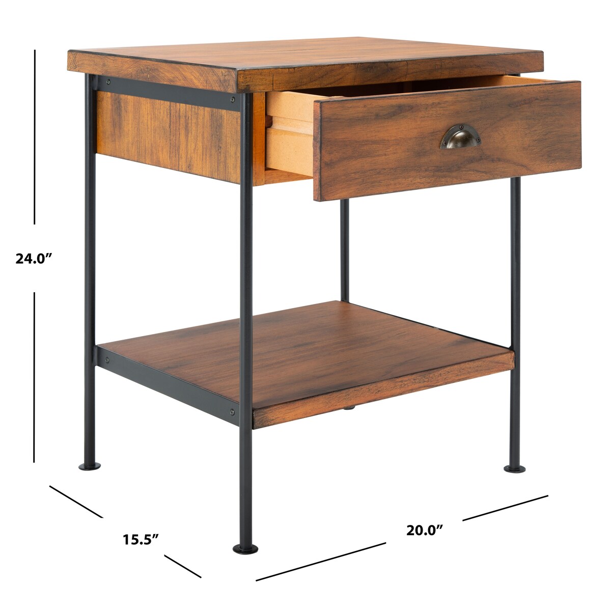 SAFAVIEH Annaig Brown/ Black 1-Drawer 1-Shelf Accent Table - 20" W x 15.5" L x 24" H - 20Wx16Dx24H