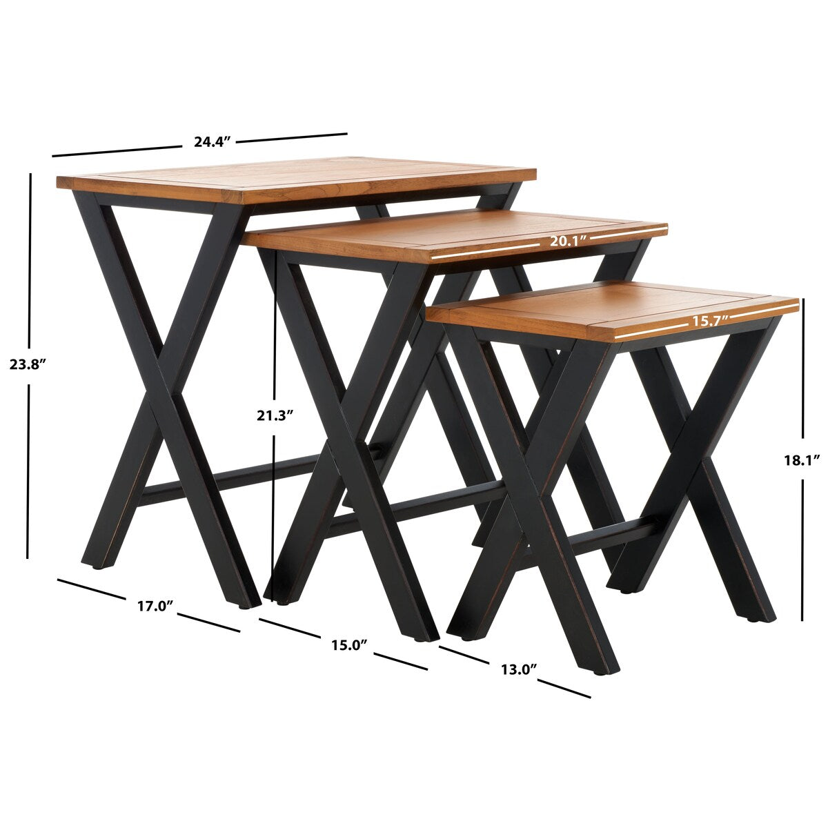 SAFAVIEH Anneli Stacking Nesting Tray Tables - 24.4" W x 17" L x 23.8" H - 24Wx17Dx24H