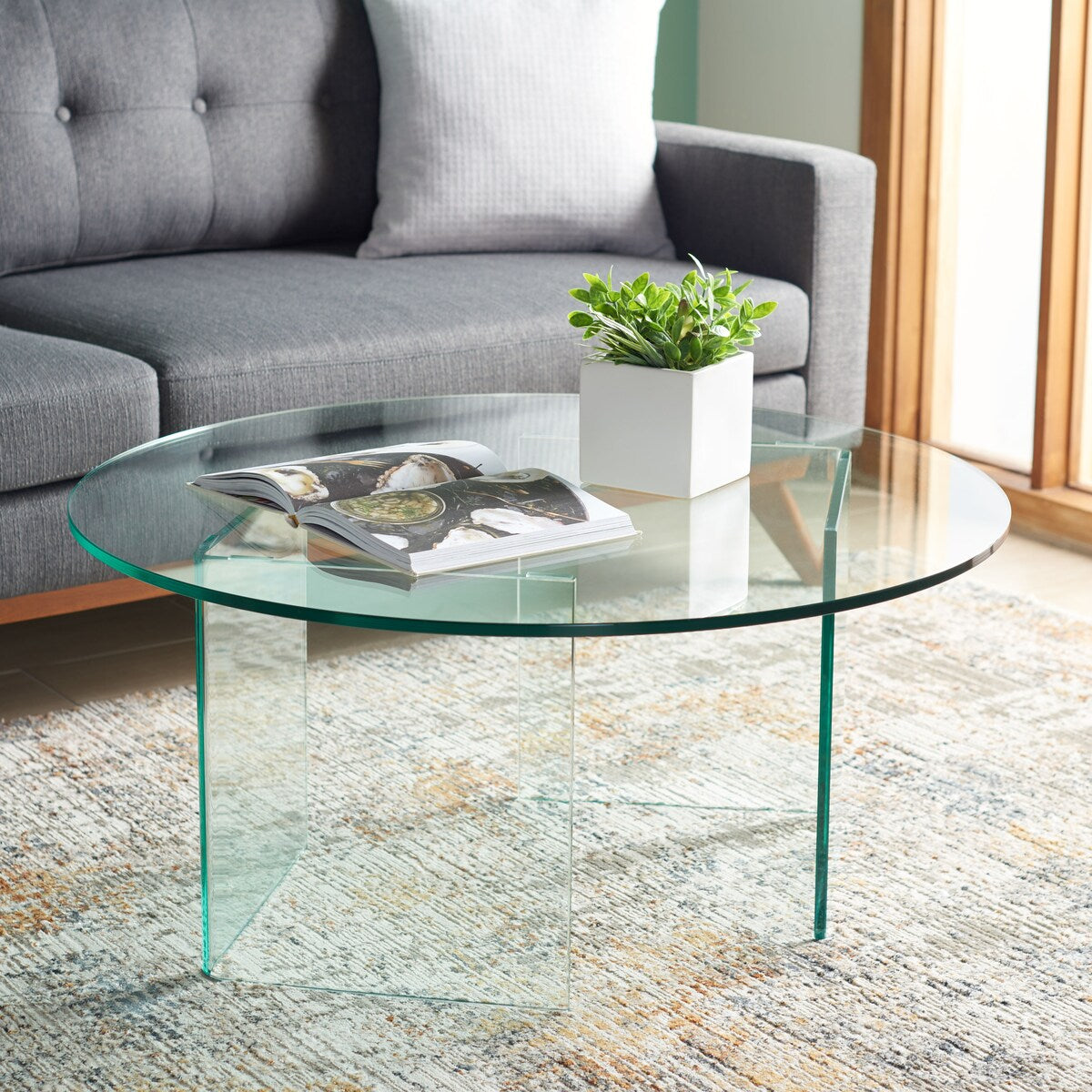 SAFAVIEH Annice Tempered Glass Coffee Table - 35" W x 35" D x 16" H - 35Wx35Dx16H