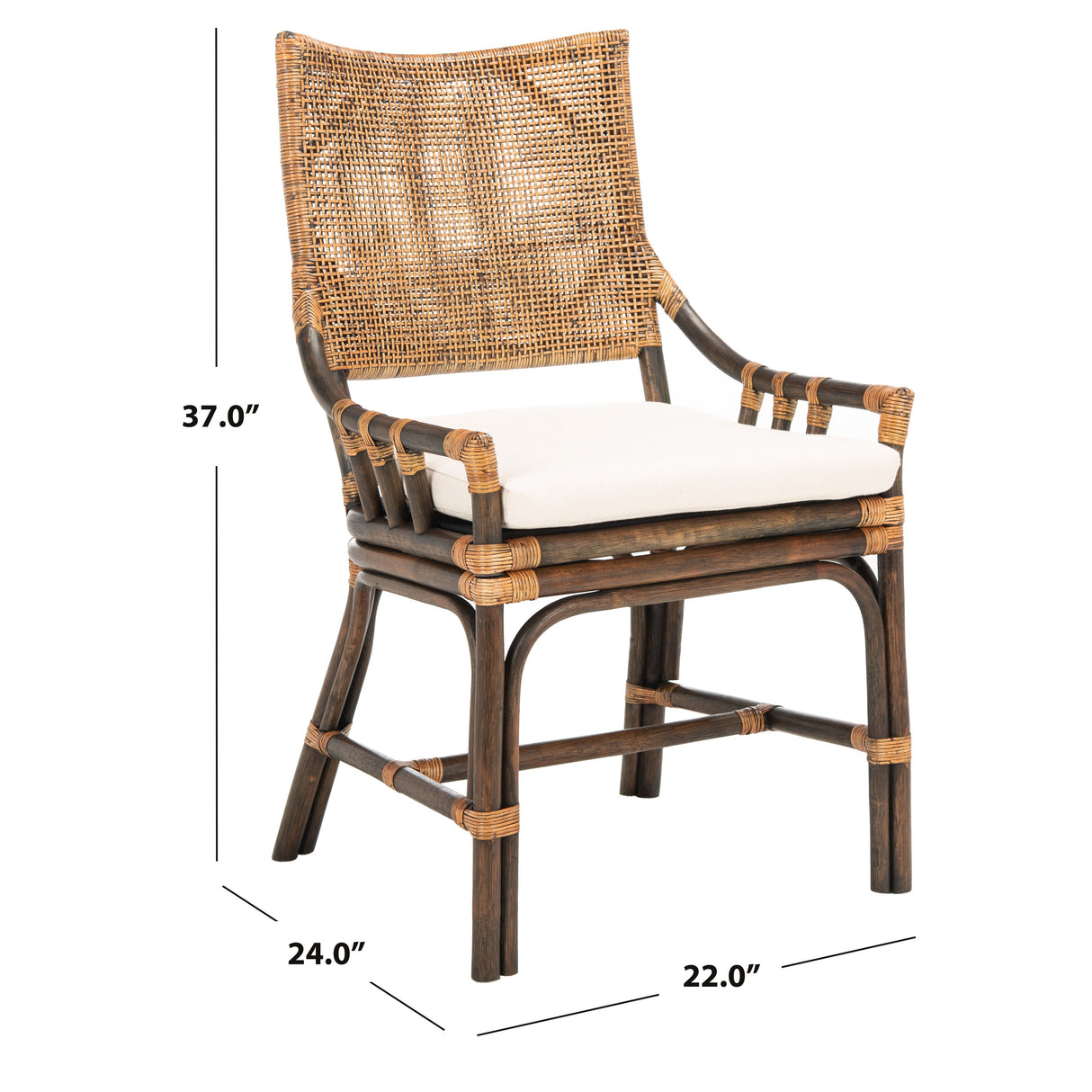 SAFAVIEH Azrielle Coastal Rattan Cushion Chair - 22" W x 24" L x 37" H - 22Wx24Dx37H