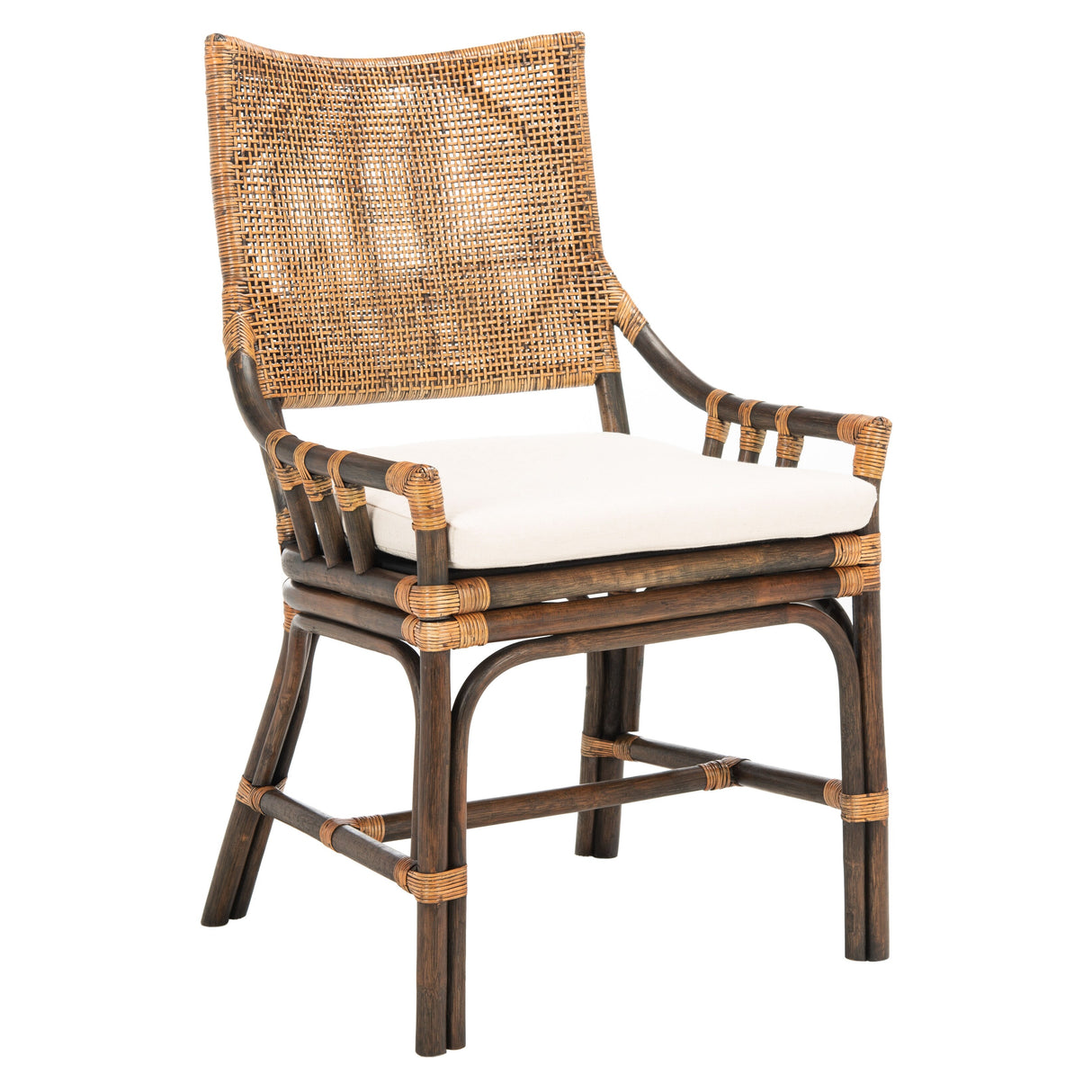 SAFAVIEH Azrielle Coastal Rattan Cushion Chair - 22" W x 24" L x 37" H - 22Wx24Dx37H