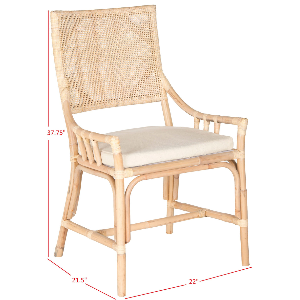 SAFAVIEH Azrielle Coastal Rattan Cushion Chair - 22" W x 24" L x 37" H - 22Wx24Dx37H