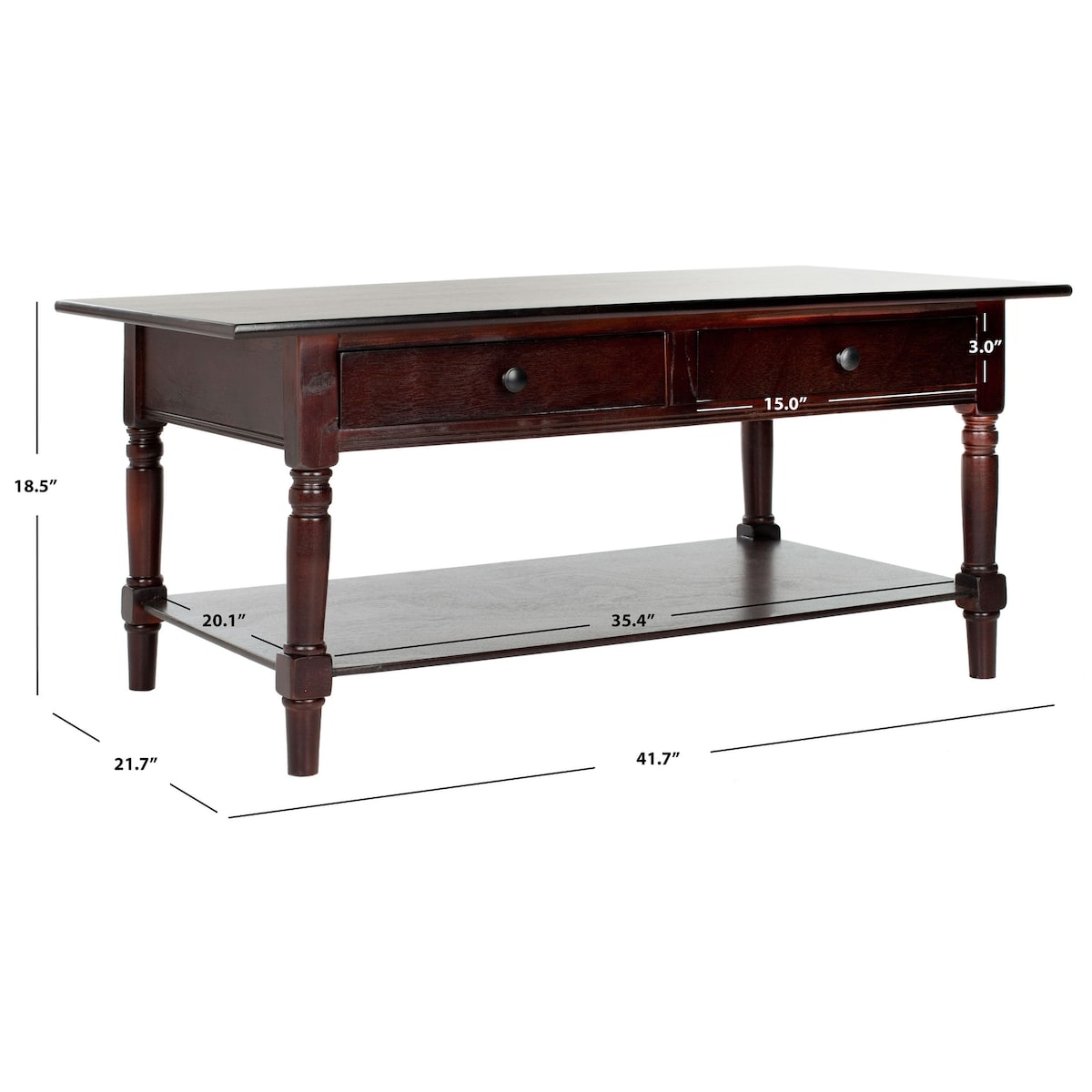 SAFAVIEH Bama Grey 2-Drawer Coffee Table - 41.7" W x 21.7" D x 18.5" H - 42Wx22Dx19H