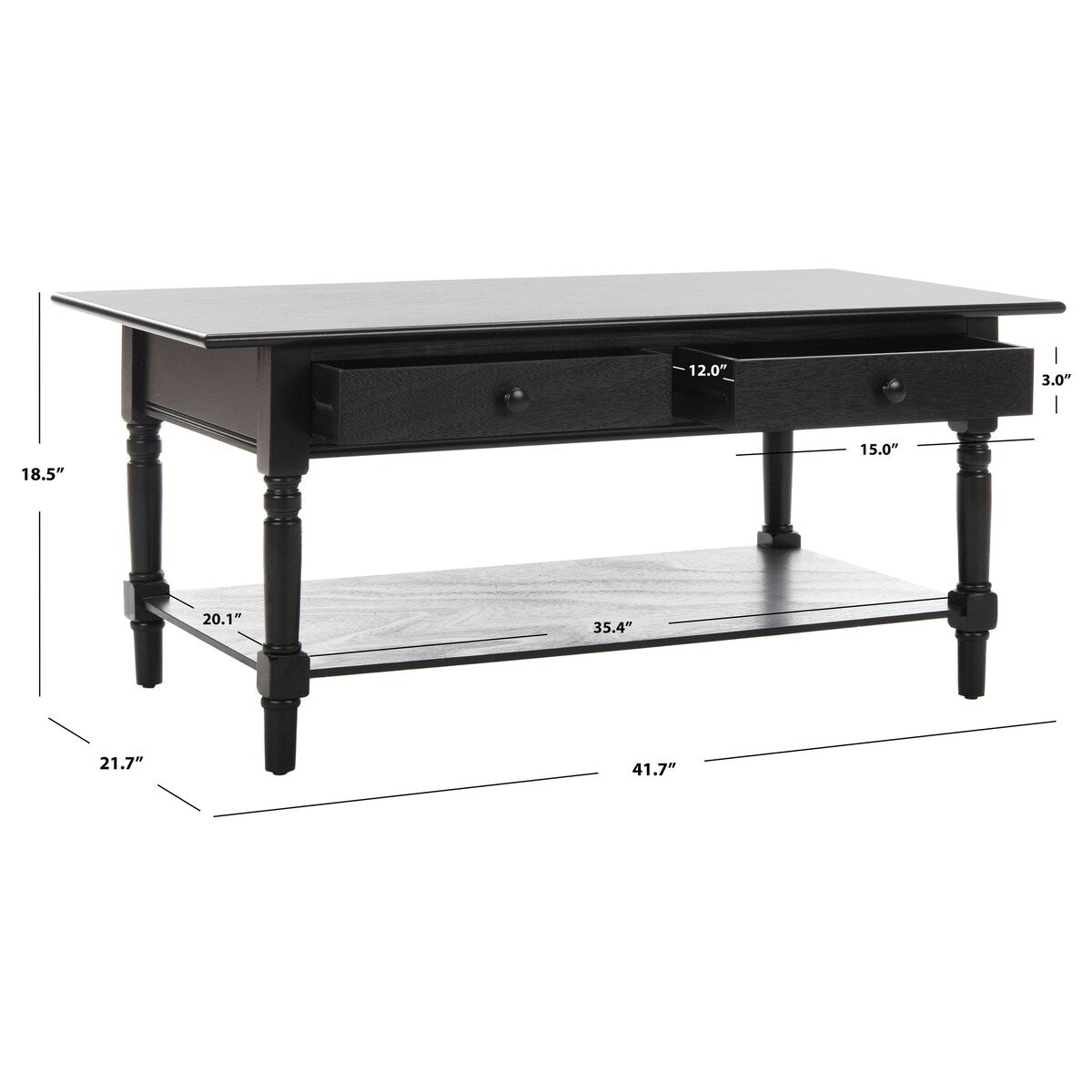 SAFAVIEH Bama Grey 2-Drawer Coffee Table - 41.7" W x 21.7" D x 18.5" H - 42Wx22Dx19H