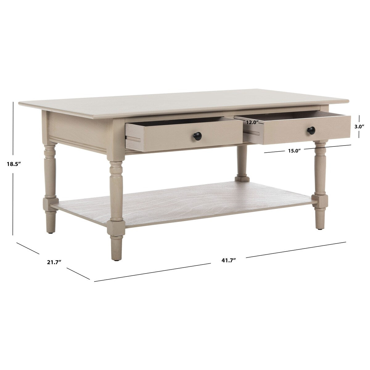 SAFAVIEH Bama Grey 2-Drawer Coffee Table - 41.7" W x 21.7" D x 18.5" H - 42Wx22Dx19H