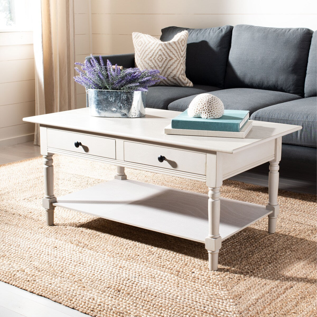 SAFAVIEH Bama Grey 2-Drawer Coffee Table - 41.7" W x 21.7" D x 18.5" H - 42Wx22Dx19H