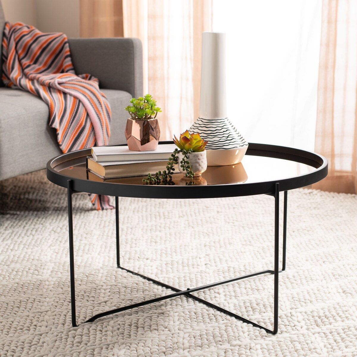 SAFAVIEH Beatrix Round Tray Top Coffee Table - 29" x 29" x 15" - 29Wx29Dx15H