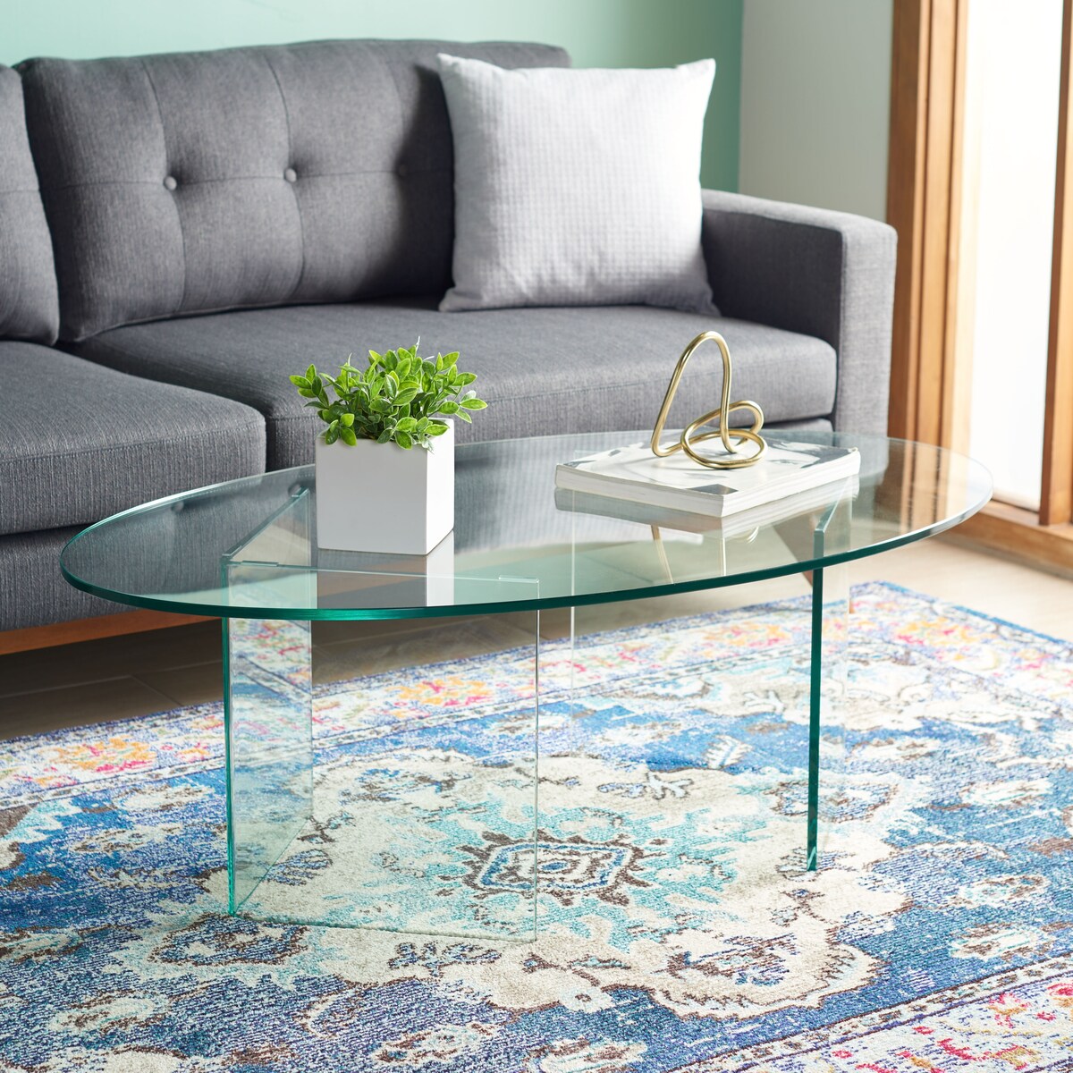 SAFAVIEH Beda Tempered Glass Coffee Table - 47" W x 28" D x 16" H - 47Wx28Dx16H