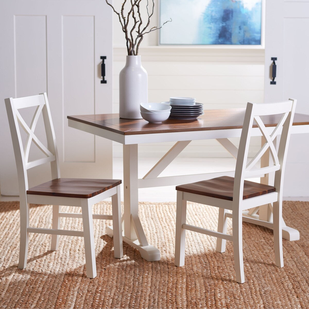 SAFAVIEH Bette White/Natural Rectangle Dining Table - 57" W x 36" L x 30" H - 57Wx36Dx30H