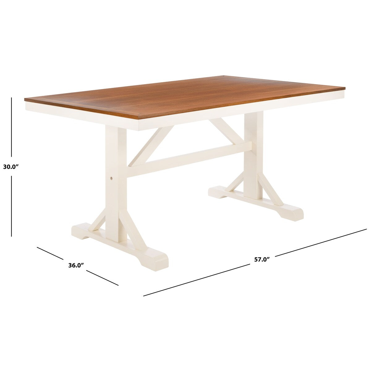 SAFAVIEH Bette White/Natural Rectangle Dining Table - 57" W x 36" L x 30" H - 57Wx36Dx30H