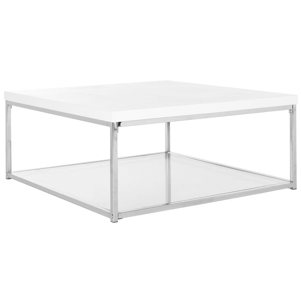 SAFAVIEH Bettylou White/Chrome High Gloss Coffee Table - 35.4" W x 35.4" D x 15.7" H - 35Wx35Dx16H