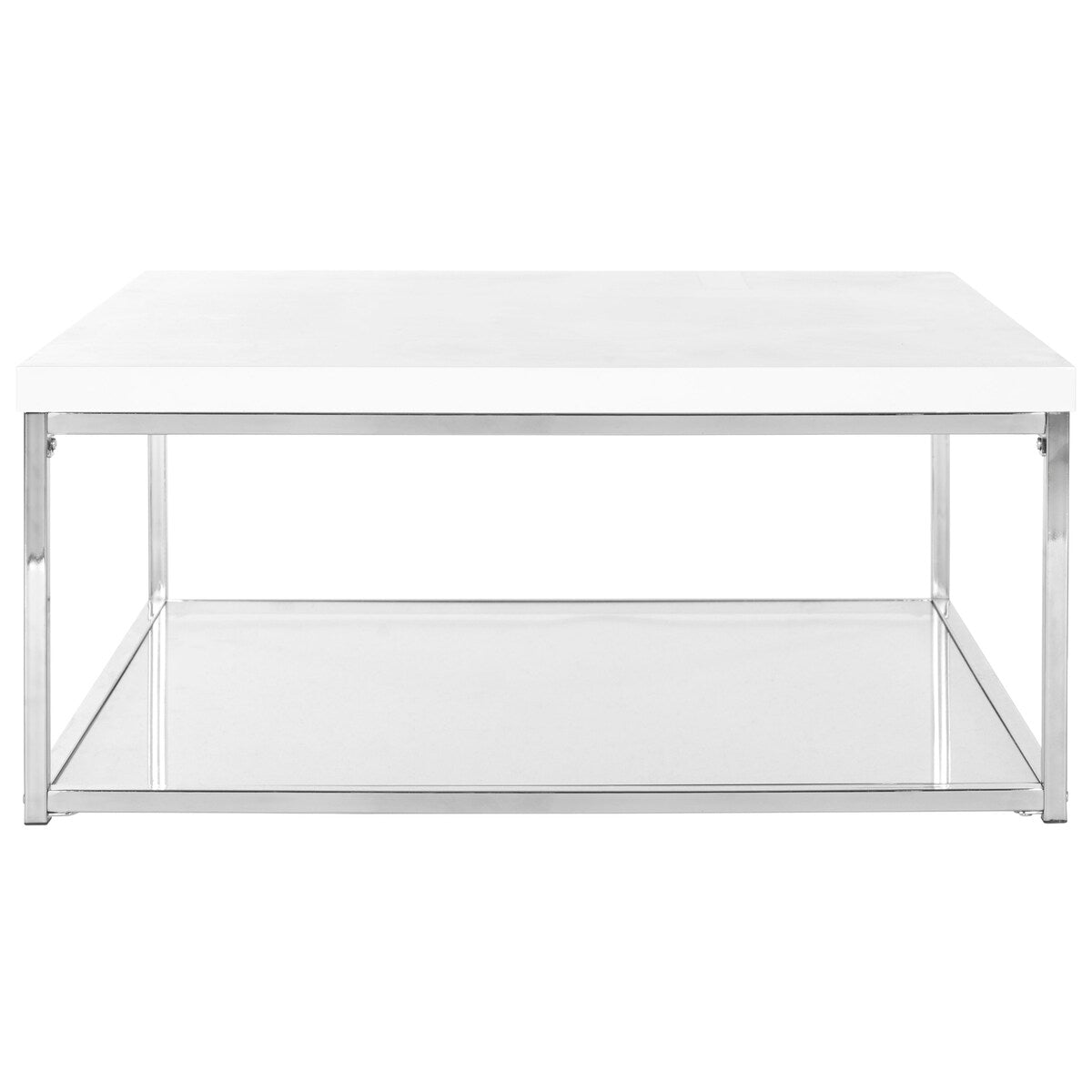 SAFAVIEH Bettylou White/Chrome High Gloss Coffee Table - 35.4" W x 35.4" D x 15.7" H - 35Wx35Dx16H