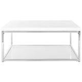 SAFAVIEH Bettylou White/Chrome High Gloss Coffee Table - 35.4" W x 35.4" D x 15.7" H - 35Wx35Dx16H