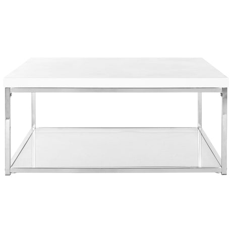 SAFAVIEH Bettylou White/Chrome High Gloss Coffee Table - 35.4" W x 35.4" D x 15.7" H - 35Wx35Dx16H