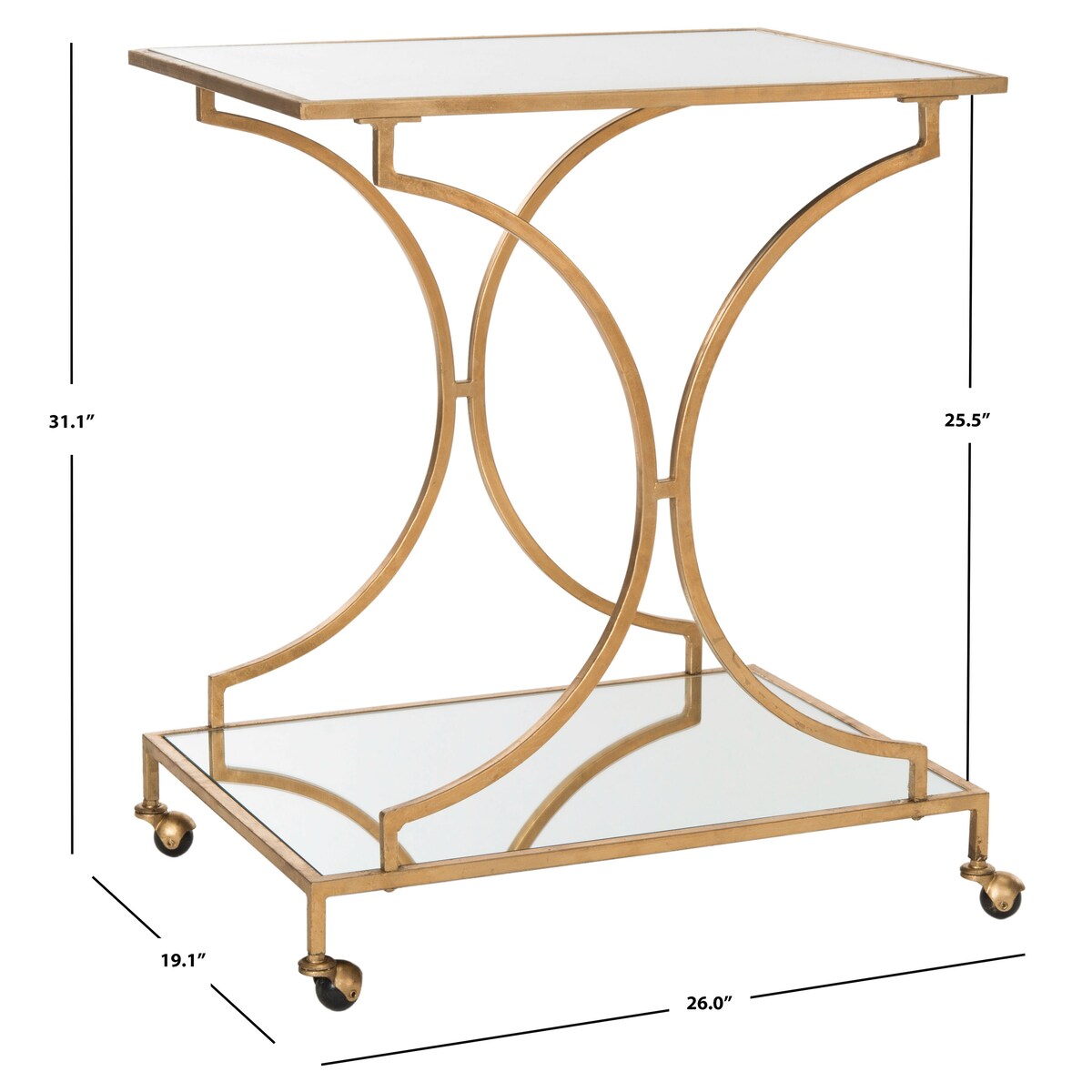 SAFAVIEH Beverlee Silver/ Mirror Top Bar Cart - 26" x 19.1" x 31.1" - 26Wx19Dx31H