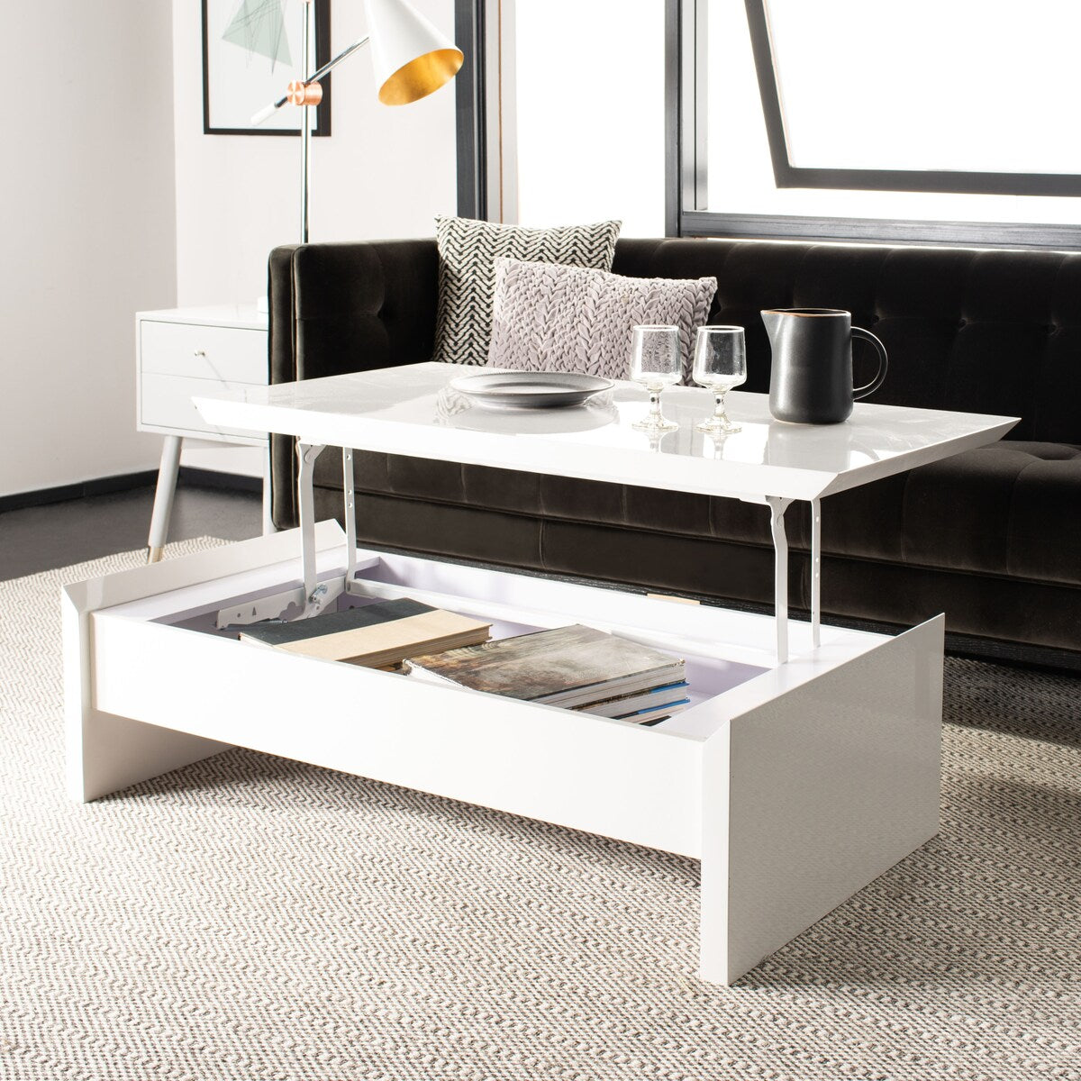 SAFAVIEH Bobbye White Lift-Top Coffee Table - 47.2" x 23.6" x 13.4" - 47Wx24Dx13H