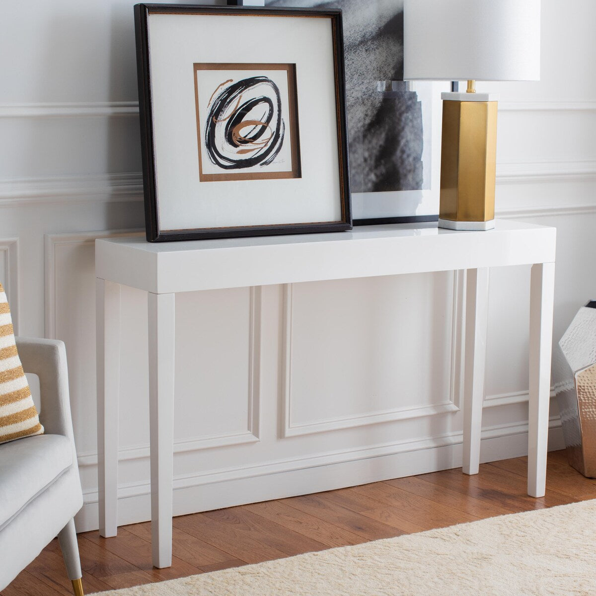 SAFAVIEH Bonny White Lacquer Console Table - 51.2" W x 13.4" L x 31.5" H - 51Wx13Dx32H