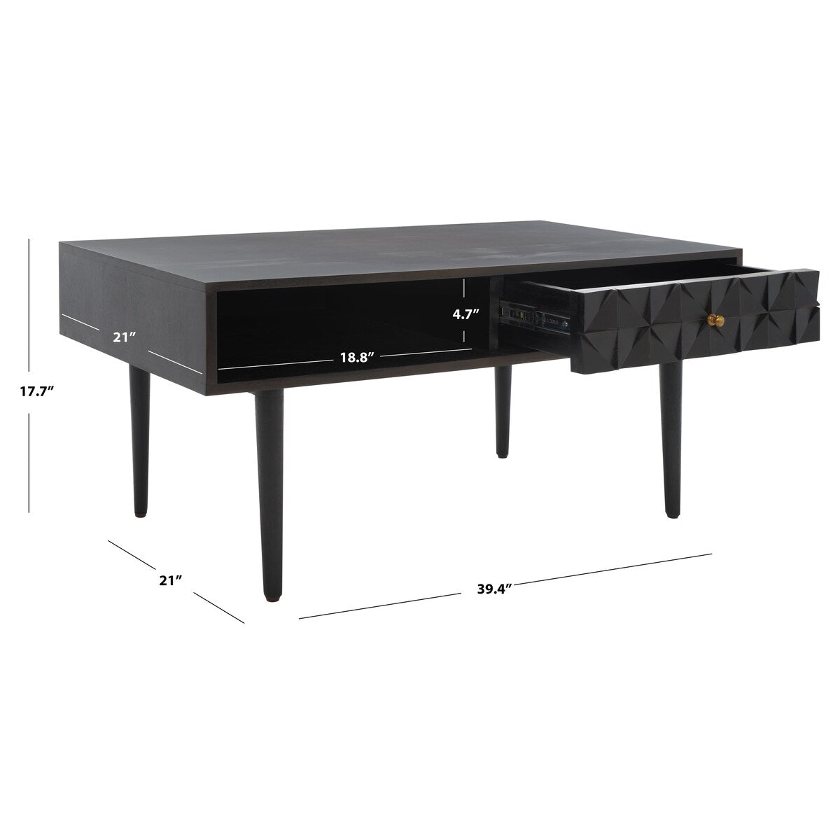 SAFAVIEH Boushra 1-Drawer 1-Shelf Coffee Table - 39 In. W x 21 In. D x 18 In. H - 39Wx21Dx18H