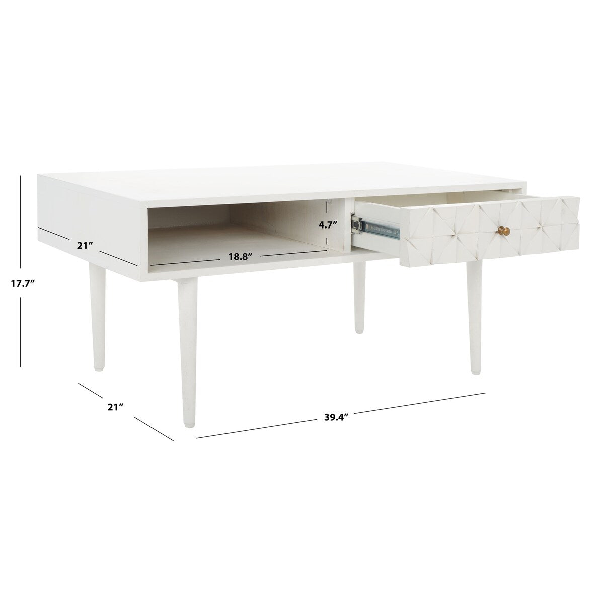 SAFAVIEH Boushra 1-Drawer 1-Shelf Coffee Table - 39 In. W x 21 In. D x 18 In. H - 39Wx21Dx18H