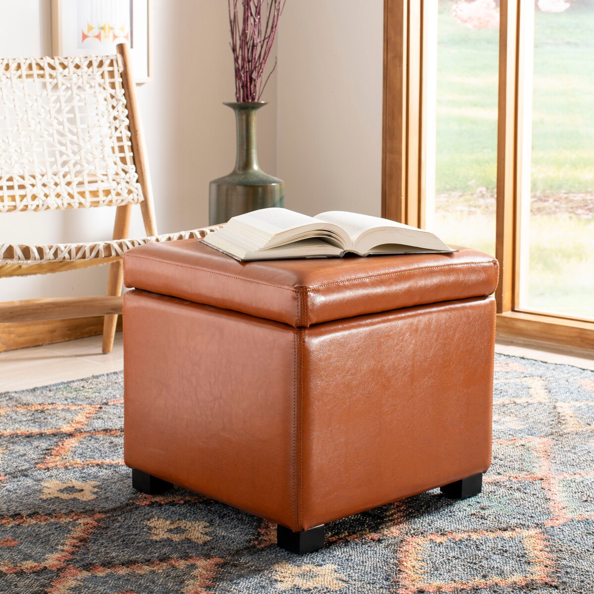 SAFAVIEH Brigitte Storage Flip-Top Brown Ottoman