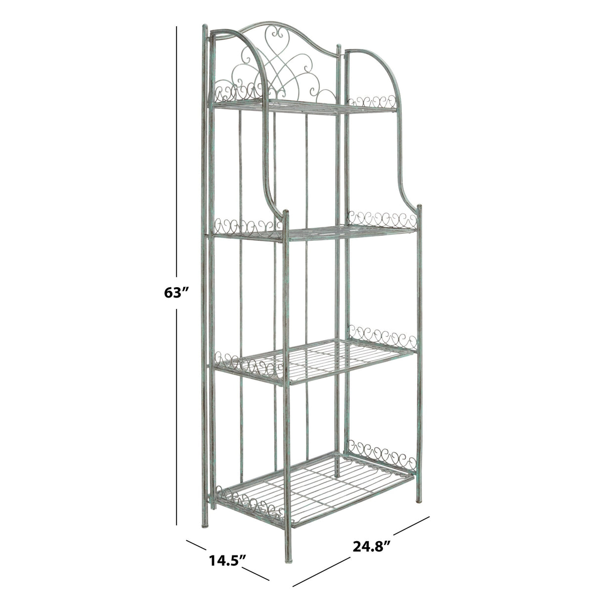 SAFAVIEH Bryn Victorian Wrought Iron 4-Tier Outdoor Bakers Rack - 25 In. W x 15 In. D x 63 In. H - 25Wx15Dx63H