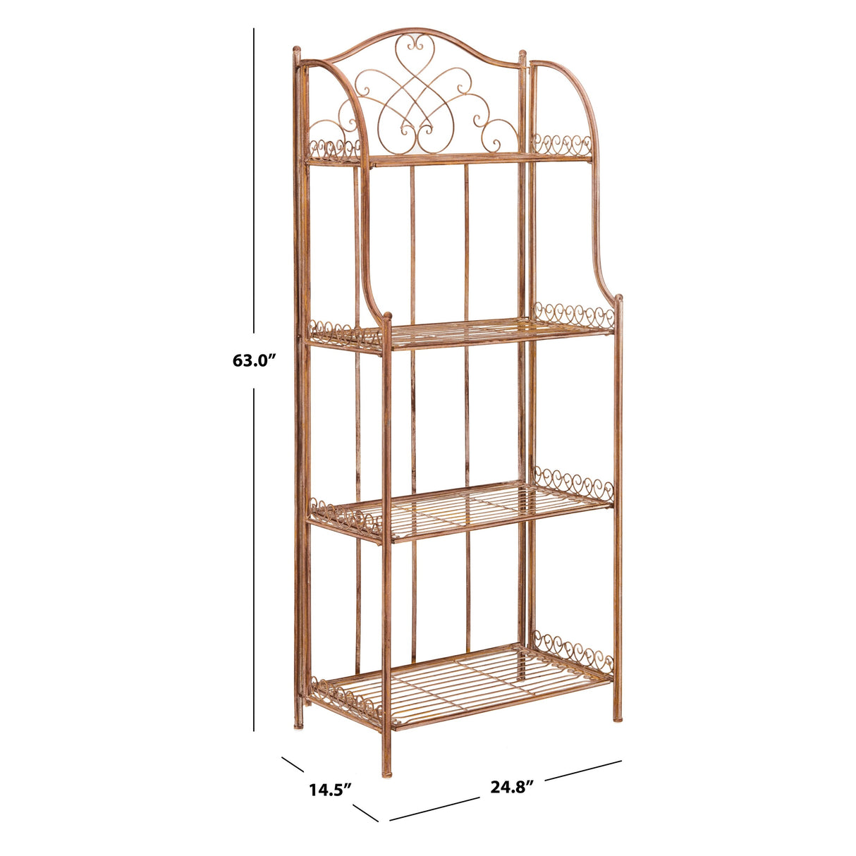 SAFAVIEH Bryn Victorian Wrought Iron 4-Tier Outdoor Bakers Rack - 25 In. W x 15 In. D x 63 In. H - 25Wx15Dx63H